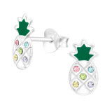 Pineapple - 925 Sterling Silver Kids Ear Studs with Crystal SD43178
