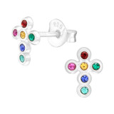 Cross - 925 Sterling Silver Kids Ear Studs with Crystal SD43186