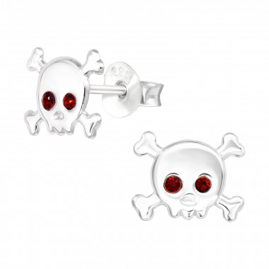 Skull - 925 Sterling Silver Kids Ear Studs with Crystal SD43192
