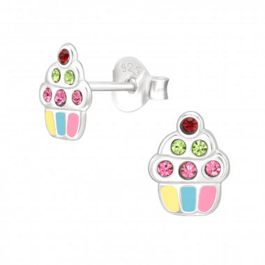 Cupcake - 925 Sterling Silver Kids Ear Studs with Crystal SD43212