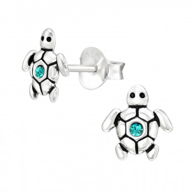 Turtle - 925 Sterling Silver Kids Ear Studs with Crystal SD43213