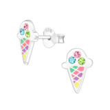 Ice Cream - 925 Sterling Silver Kids Ear Studs with Crystal SD43215