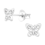 Butterfly - 925 Sterling Silver Kids Ear Studs with Crystal SD43312