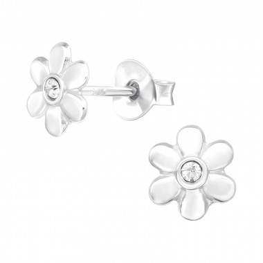 Flower - 925 Sterling Silver Kids Ear Studs with Crystal SD43313