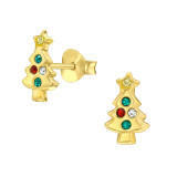 Christmas Tree - 925 Sterling Silver Kids Ear Studs with Crystal SD43423