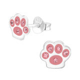 Paw Print - 925 Sterling Silver Kids Ear Studs with Crystal SD43887