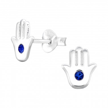 Hamsa - 925 Sterling Silver Kids Ear Studs with Crystal SD43890