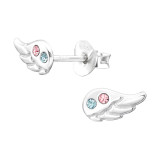 Wing - 925 Sterling Silver Kids Ear Studs with Crystal SD43891