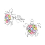 Turtle - 925 Sterling Silver Kids Ear Studs with Crystal SD43920