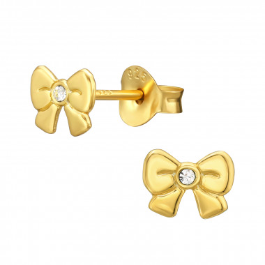 Bow - 925 Sterling Silver Kids Ear Studs with Crystal SD43945