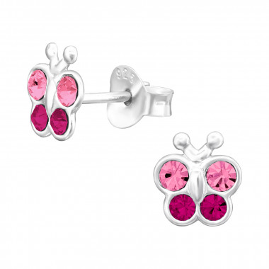 Butterfly - 925 Sterling Silver Kids Ear Studs with Crystal SD43946