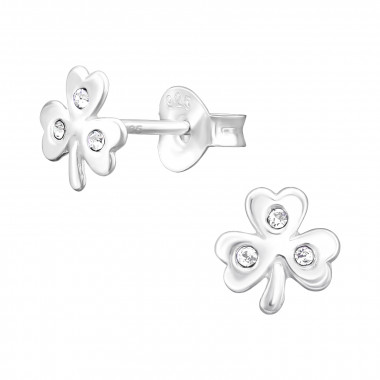 Three Leaf Clover - 925 Sterling Silver Kids Ear Studs with Crystal SD43948