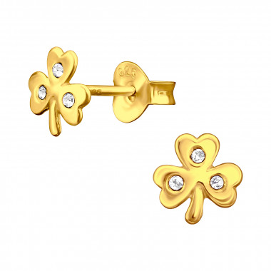 Three Leaf Clover - 925 Sterling Silver Kids Ear Studs with Crystal SD43949