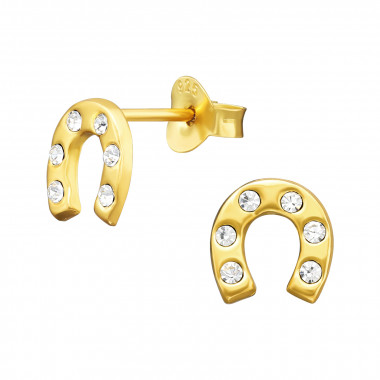Horseshoe - 925 Sterling Silver Kids Ear Studs with Crystal SD43950