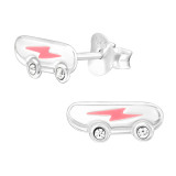 Skateboard - 925 Sterling Silver Kids Ear Studs with Crystal SD44040