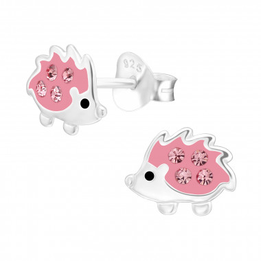 Porcupine - 925 Sterling Silver Kids Ear Studs with Crystal SD44051