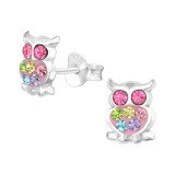 Owl - 925 Sterling Silver Kids Ear Studs with Crystal SD44054