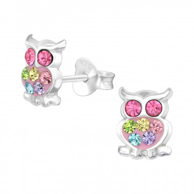 Owl - 925 Sterling Silver Kids Ear Studs with Crystal SD44054