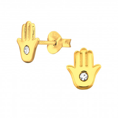 Hamsa - 925 Sterling Silver Kids Ear Studs with Crystal SD44150