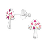 Mushroom - 925 Sterling Silver Kids Ear Studs with Crystal SD44242