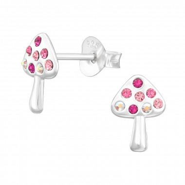 Mushroom - 925 Sterling Silver Kids Ear Studs with Crystal SD44242