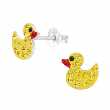Duck - 925 Sterling Silver Kids Ear Studs with Crystal SD44243