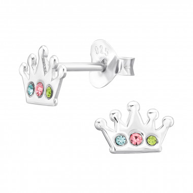 Crown - 925 Sterling Silver Kids Ear Studs with Crystal SD44649