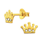 Crown - 925 Sterling Silver Kids Ear Studs with Crystal SD44650