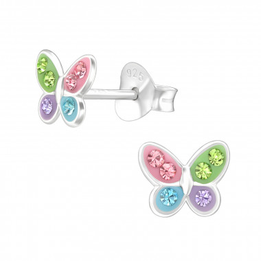 Butterfly - 925 Sterling Silver Kids Ear Studs with Crystal SD44719