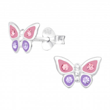 Butterfly - 925 Sterling Silver Kids Ear Studs with Crystal SD44720