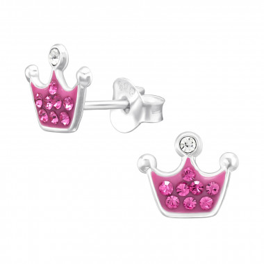 Crown - 925 Sterling Silver Kids Ear Studs with Crystal SD44779