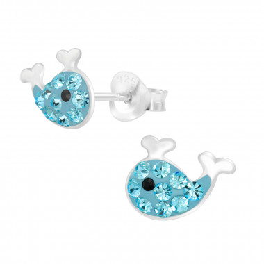 Whale - 925 Sterling Silver Kids Ear Studs with Crystal SD44889
