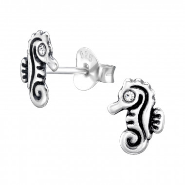 Seahorse - 925 Sterling Silver Kids Ear Studs with Crystal SD44898