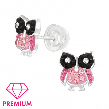 Owl - 925 Sterling Silver Kids Ear Studs with Crystal SD45007