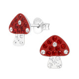 Mushroom - 925 Sterling Silver Kids Ear Studs with Crystal SD45036