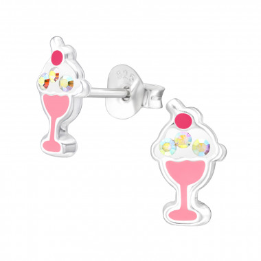 Ice Cream - 925 Sterling Silver Kids Ear Studs with Crystal SD45044
