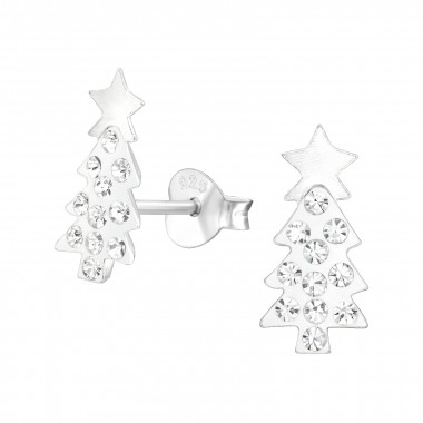Christmas Tree - 925 Sterling Silver Kids Ear Studs with Crystal SD45048