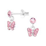 Dangling Butterfly - 925 Sterling Silver Kids Ear Studs with Crystal SD45263