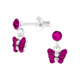 Dangling Butterfly - 925 Sterling Silver Kids Ear Studs with Crystal SD45264