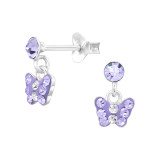 Dangling Butterfly - 925 Sterling Silver Kids Ear Studs with Crystal SD45265