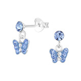 Dangling Butterfly - 925 Sterling Silver Kids Ear Studs with Crystal SD45266