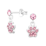 Dangling Paw Print - 925 Sterling Silver Kids Ear Studs with Crystal SD45267