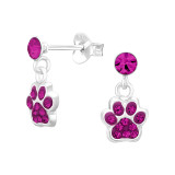 Dangling Paw Print - 925 Sterling Silver Kids Ear Studs with Crystal SD45268