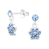 Dangling Paw Print - 925 Sterling Silver Kids Ear Studs with Crystal SD45269