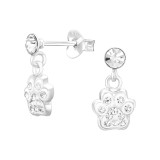 Dangling Paw Print - 925 Sterling Silver Kids Ear Studs with Crystal SD45270