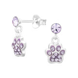 Dangling Paw Print - 925 Sterling Silver Kids Ear Studs with Crystal SD45271