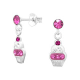 Dangling Cupcake - 925 Sterling Silver Kids Ear Studs with Crystal SD45272