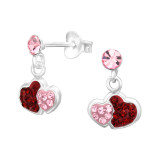 Dangling Double Heart - 925 Sterling Silver Kids Ear Studs with Crystal SD45274
