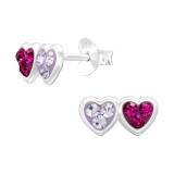 Double Heart - 925 Sterling Silver Kids Ear Studs with Crystal SD45276