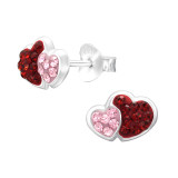 Double Heart - 925 Sterling Silver Kids Ear Studs with Crystal SD45277